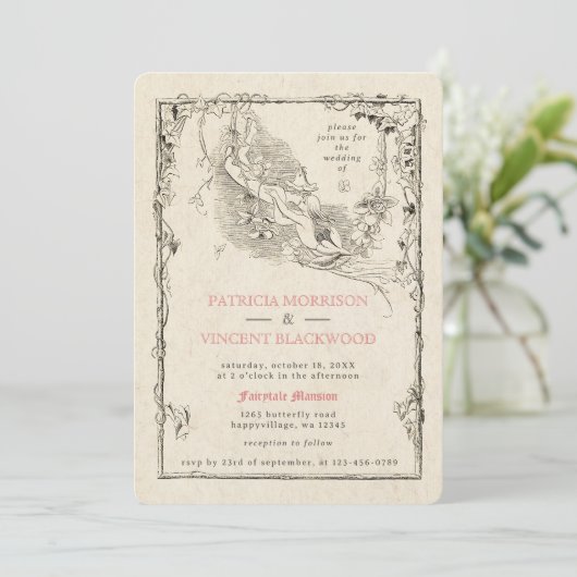 Old Book Fairytale Faire-part de mariage (Debout devant)