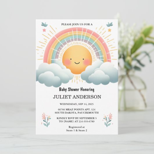 Old Boy Pink Unique Sky Cloud Sunshine Baby shower Kaart (Staand voorkant)