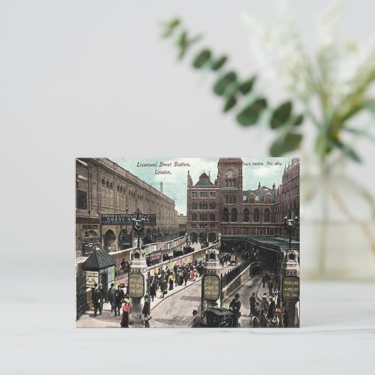 Old Briefkaart - Liverpool Street Station, Londen (Staand voorkant)