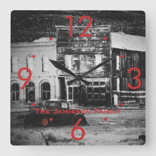 Old Buildings with Vintage Truck Customized Clock Vierkante Klok