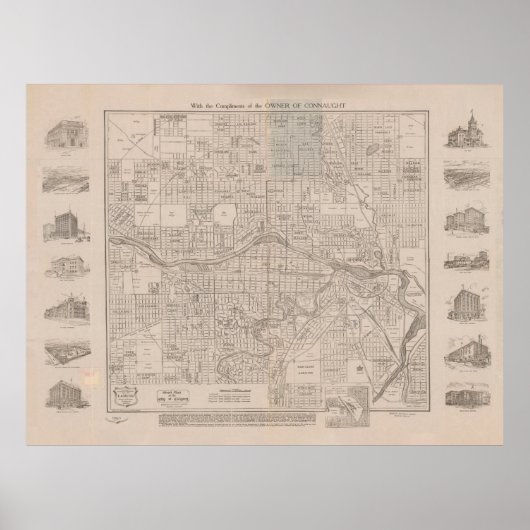Old Calgary Canada Map (1913) Poster (Voorkant)
