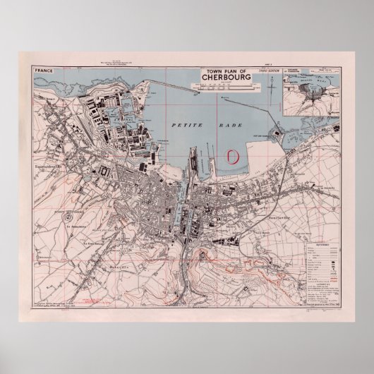 Old Cherbourg France Map (1943)  Normandy Poster (Voorkant)