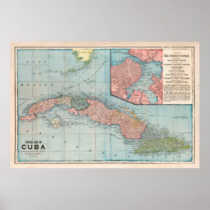 Old Cuba Map (1899)  Cuban Isle Atlas Poster