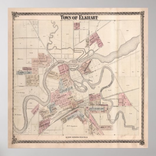 Old Elkhart IN Map (1874)  Old Hart City Poster (Voorkant)