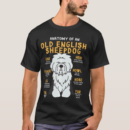 Old English Sheepdog Anatomy Funny Dad T-shirt (Voorkant)