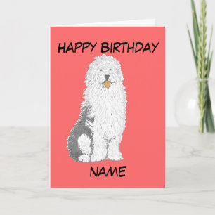 Old English Sheepdog Birthday Cards, tekst toevoeg Kaart