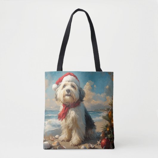 Old English Sheepdog Christmas  Beach Draagtas (Voorkant)