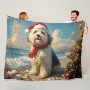 Old English Sheepdog Christmas Beach Fleece Deken