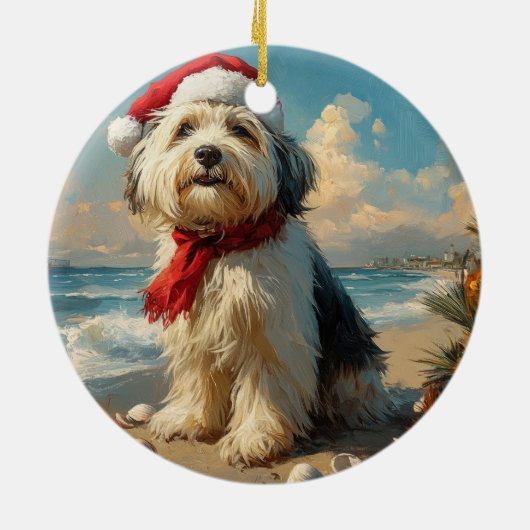 Old English Sheepdog Christmas Beach Keramisch Ornament (Achterkant)