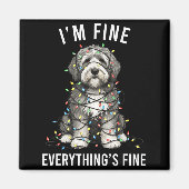 Old English Sheepdog Christmas I'm Fine Everything Magneet (Voorkant)