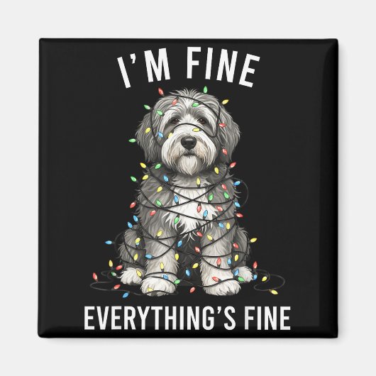 Old English Sheepdog Christmas I'm Fine Everything Magneet (Voorkant)
