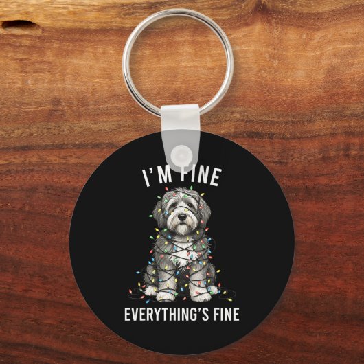Old English Sheepdog Christmas I'm Fine Everything Sleutelhanger (Voorkant)