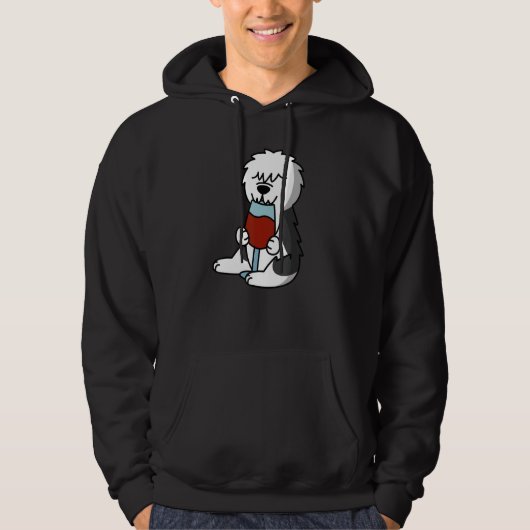 Old English Sheepdog Drinking Wine Dog Hoodie (Voorkant)