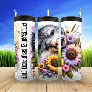 Old English Sheepdog Floral Charm Thermosbeker
