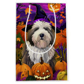 Old English Sheepdog Halloween Heksenpompoen Medium Cadeauzakje (Voorkant)