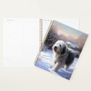 Old English Sheepdog Laisser neiger Noël
