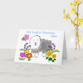 Old English Sheepdog Mom Kaart (Gele Bloem)