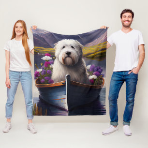 Old English Sheepdog op een peddel: Een landschapp Fleece Deken