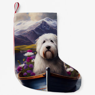 Old English Sheepdog op een peddel: Een landschapp Kleine Kerstsok