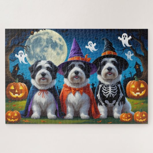Old English Sheepdogs Pumpkin Halloween Grappig Legpuzzel (Horizontaal)