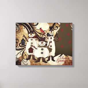 Old Fashion Abstracte sneeuwpoppen   Seizoen Groet Canvas Afdruk