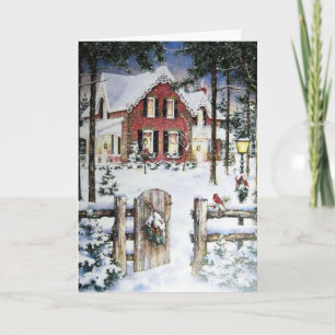 Old Fashion Christmas Kaart Garden Gate in de wint