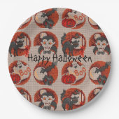 Old Fashion Halloween Faux Cross-Stitch Borden Papieren Bordje (Voorkant)