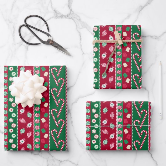 Old Fashion Snoepjes Stripes Pattern Inpakpapier Vel (Voorkant)