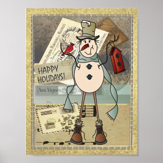 Old Fashion  Style Blue Snowman Poster (Voorkant)