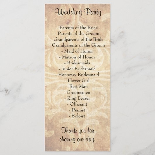 Old Fashion Wedding Programma's (Achterkant)