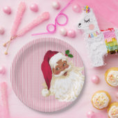 Old Fashioned Black Santa Cranberry Stripe Papieren Bordje (Feest)