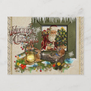 Old Fashioned Cabin Window Briefkaart voor Kerstmi