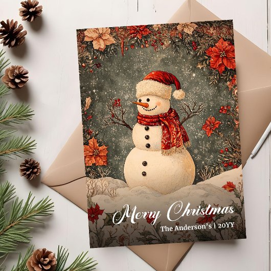 Old Fashioned Christmas Snowman Greeting Template Feestdagenkaart