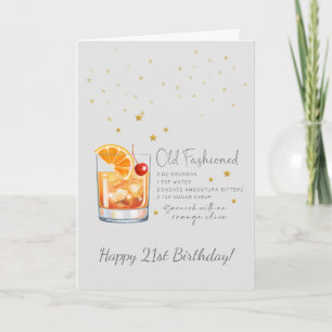 Old Fashioned Cocktail 21e Happy Birthday Kaart
