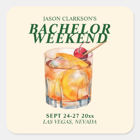 Old Fashioned Cocktail Bachelor Weekend Vierkante Sticker (Voorkant)