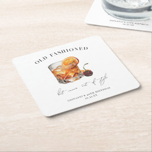 "Old Fashioned" Cocktail Verjaardag Vierkante Kartonnen Onderzetter