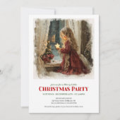Old fashioned girl awaits Santa digital invitation Kaart (Voorkant)