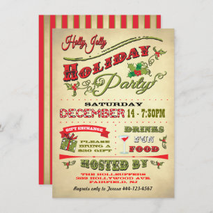 Old Fashioned Holly Jolly Holiday Party Kaart