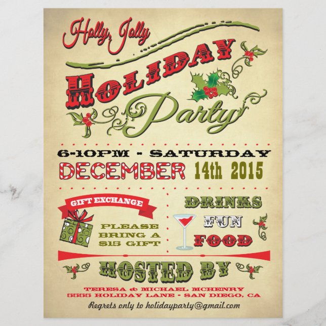 Old Fashioned Holly Jolly Holiday Party Poster (Voorkant)
