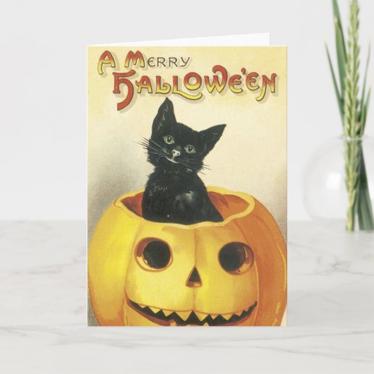 Old Fashioned Merry Halloween Cat Kaart (Voorkant)