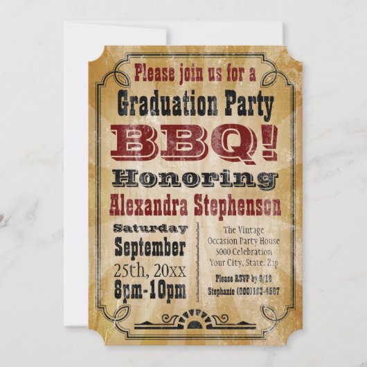 Old-Fashioned Vintage BBQ Graduation Party Kaart (Voorkant)