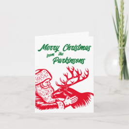 Old Fashioned Woodcut Santa Claus en Reindeer Hol Kaart