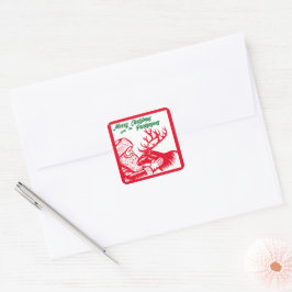 Old Fashioned Woodcut Santa Claus en Reindeer Vierkante Sticker