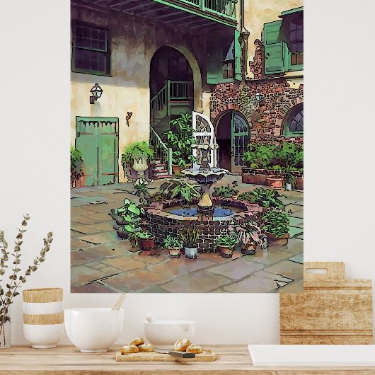 Old French Courtyard Poster (Keuken)