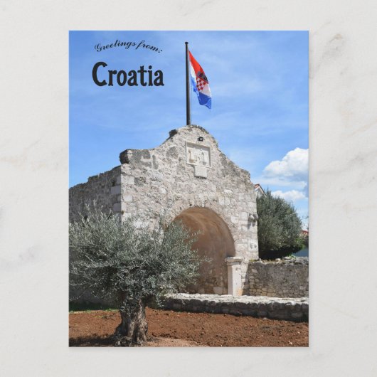 Old Gate and Flag in Nin Croatia Briefkaart (Voorkant)