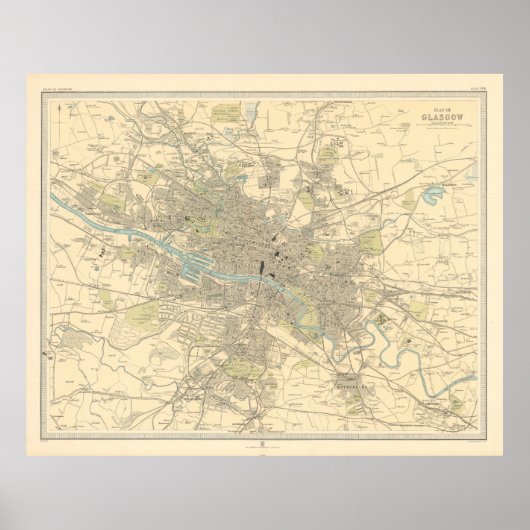Old Glasgow Scotland Map (1912) Poster (Voorkant)