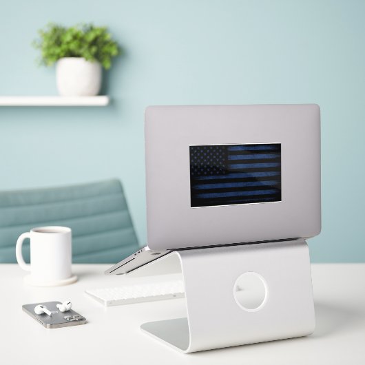 Old Glory Blauw Sticker (Laptop op bureau)