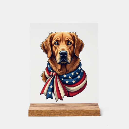 Old Glory Golden Retriever Vintage Shirt 2 Acryl Bord (Voorkant)