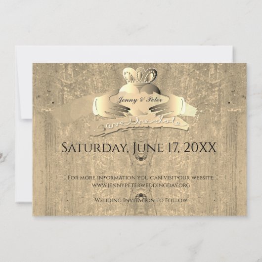 Old Gold Claddagh Ring Flat Save the Date Kaart (Achterkant)