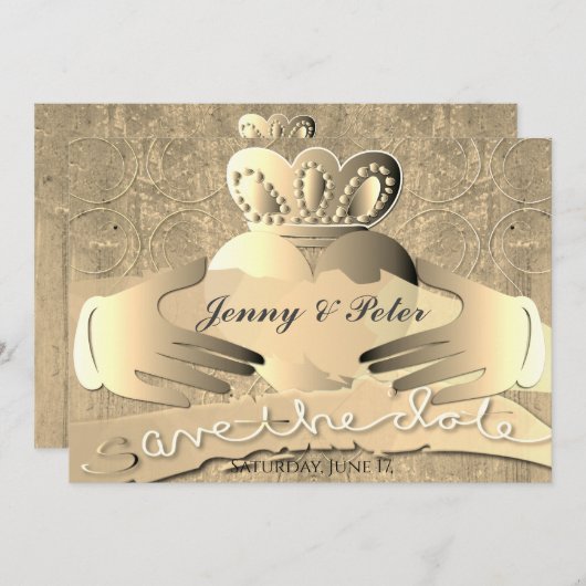 Old Gold Claddagh Ring Flat Save the Date Kaart (Voorkant / Achterkant)